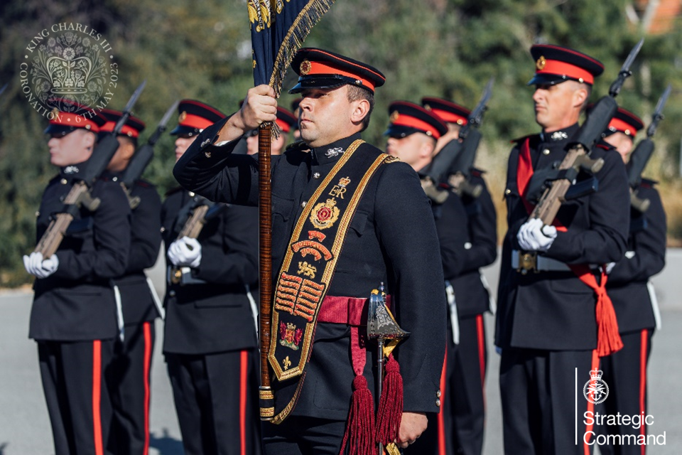 Soldiers from the Duke of Lancaster's regiment undertake their final inspection parade in Episkopi, Cyprus